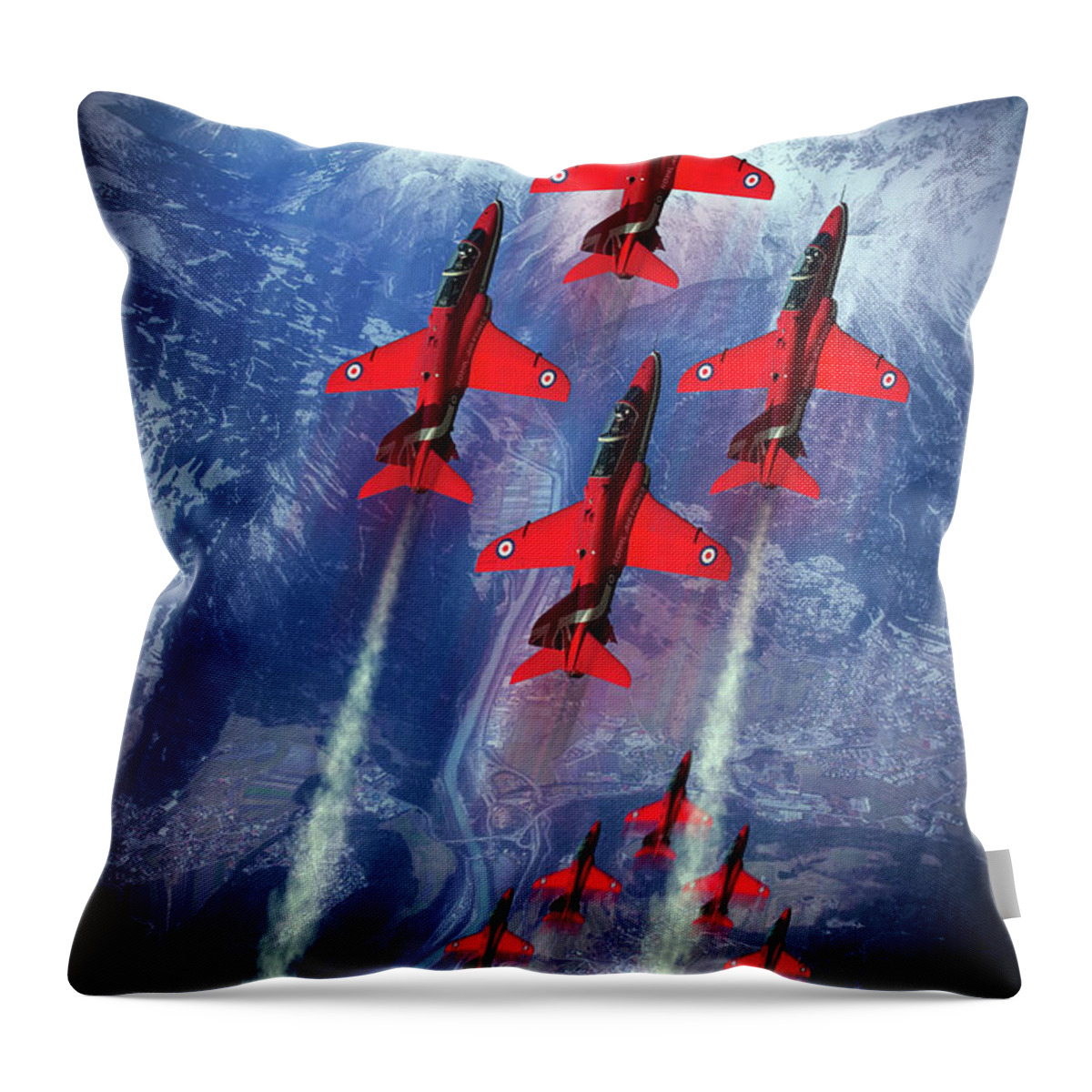Red Arrows Throw Pillow featuring the digital art The Great Red Arrows by Airpower Art