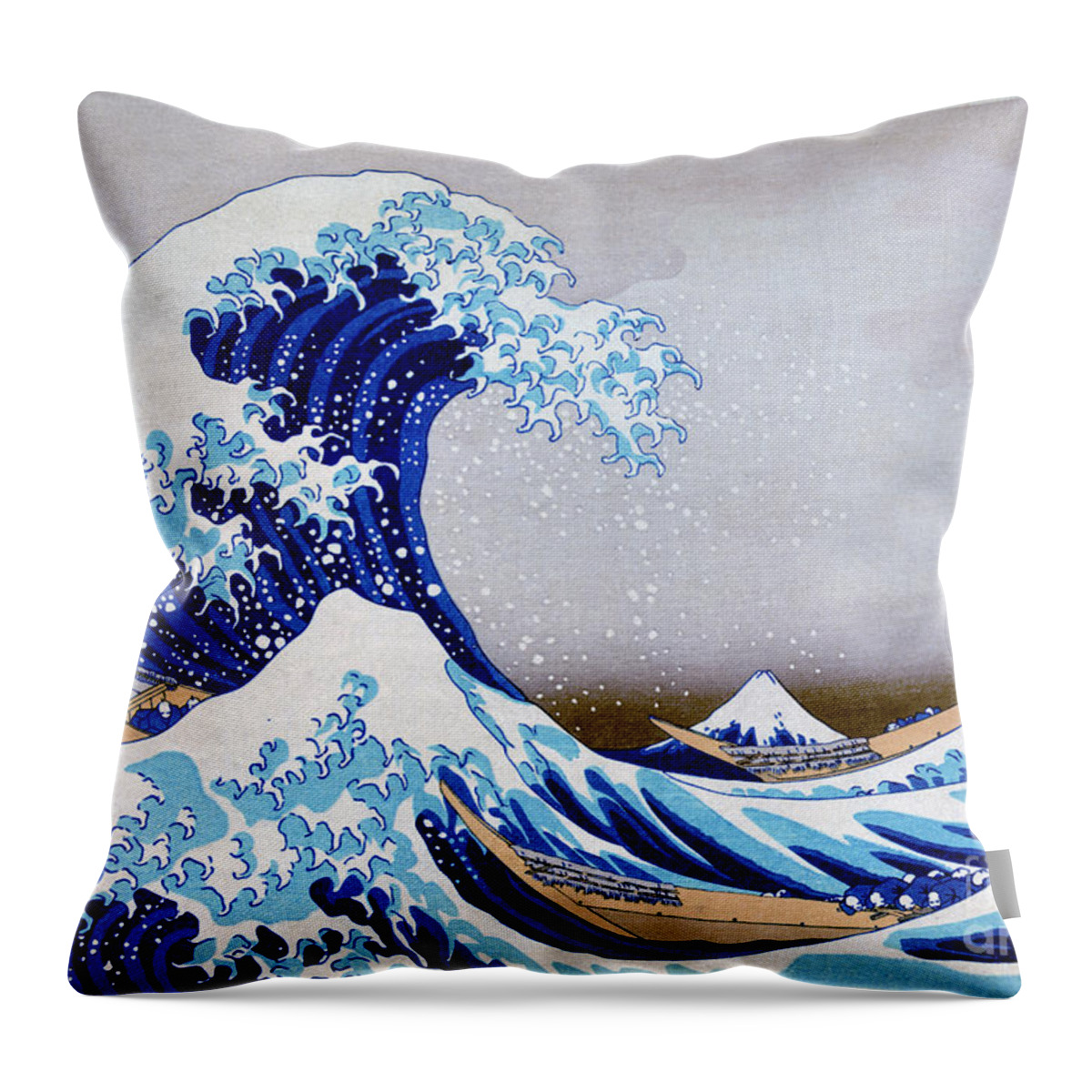 Wave Throw Pillow featuring the painting The great wave off shore of Kanagawa Restored by Vintage Treasure