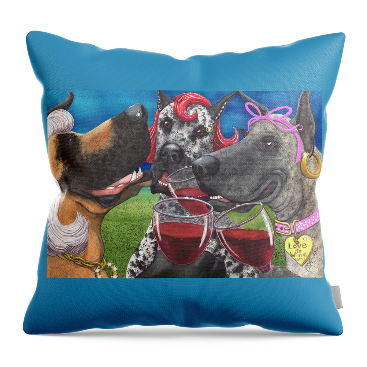 Great Dane Throw Pillow featuring the painting The Greatest Wining Bitches by Catherine G McElroy