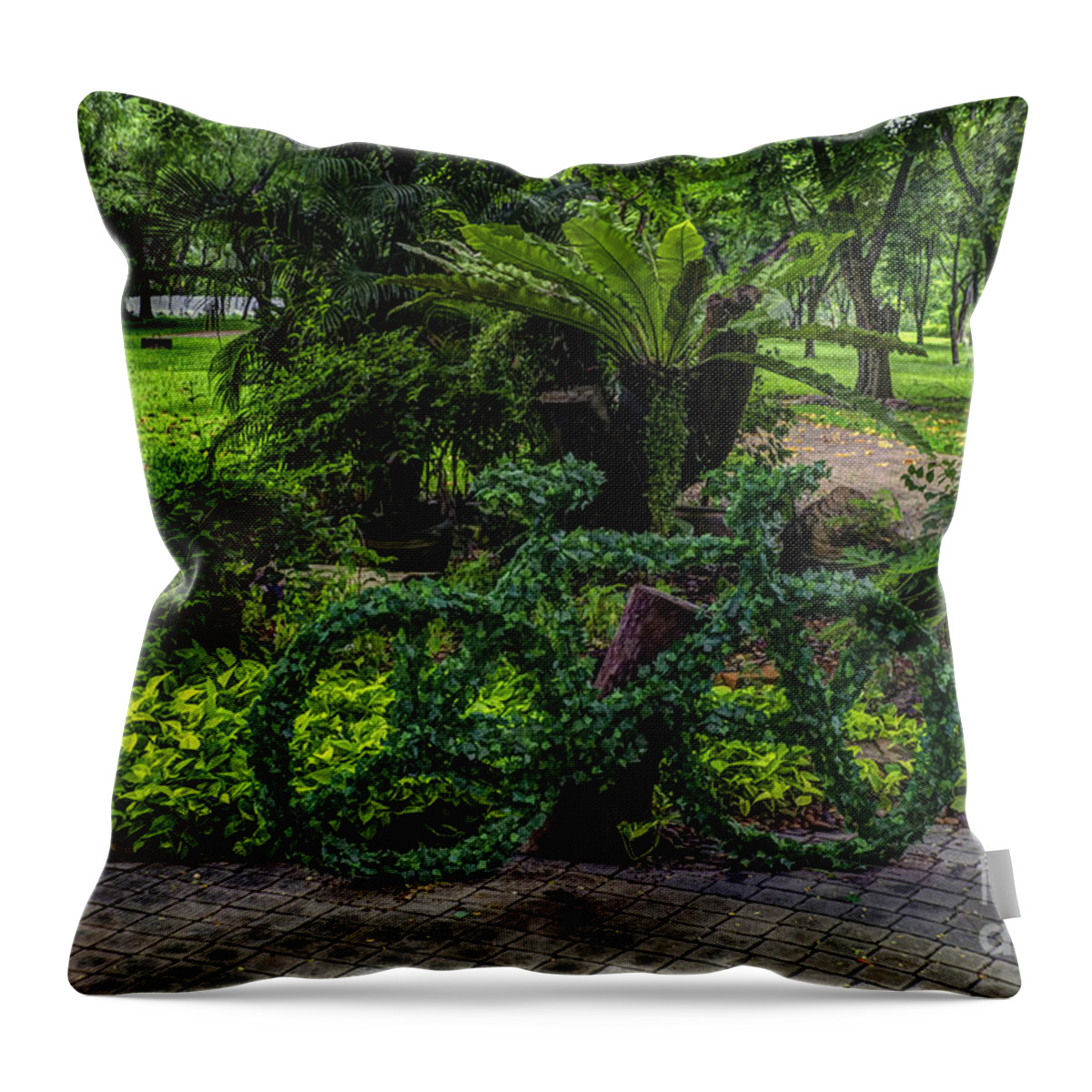 Michelle Meenawong Throw Pillow featuring the photograph The Green Bicycle by Michelle Meenawong