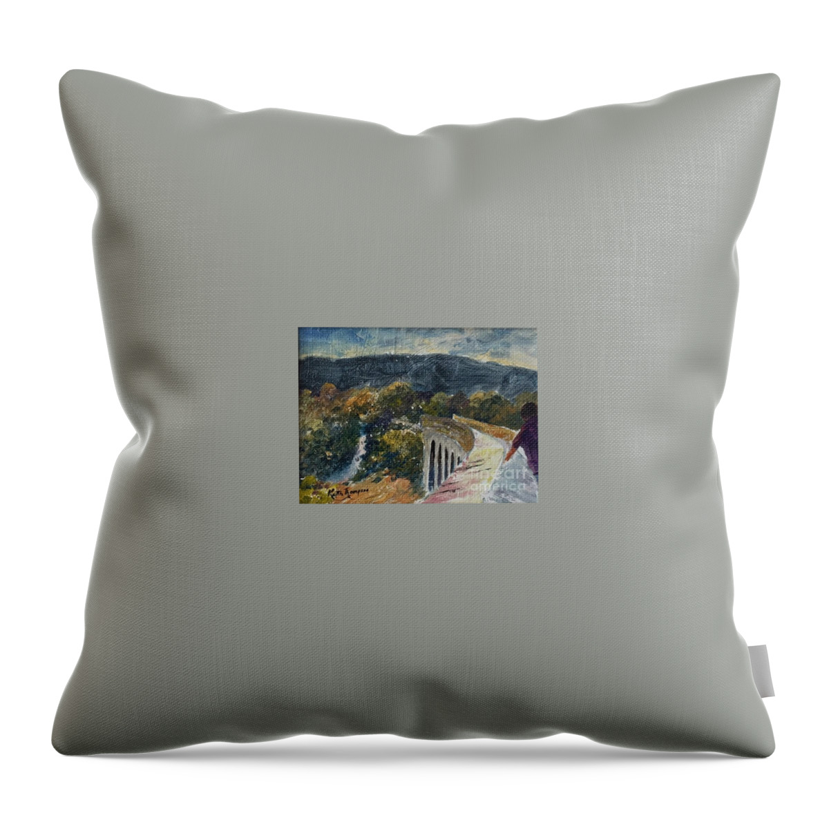 Waterford Greenway Throw Pillow featuring the painting The Greenway Viaduct at Kilmacthomas, County Waterford by Keith Thompson