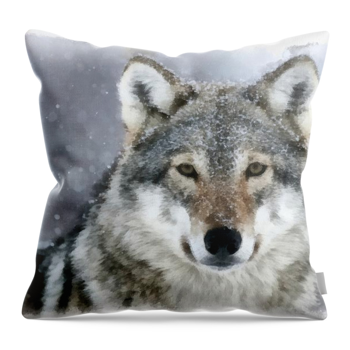 Gray Wolf Throw Pillow featuring the painting The Grey Wolf by Maciek Froncisz