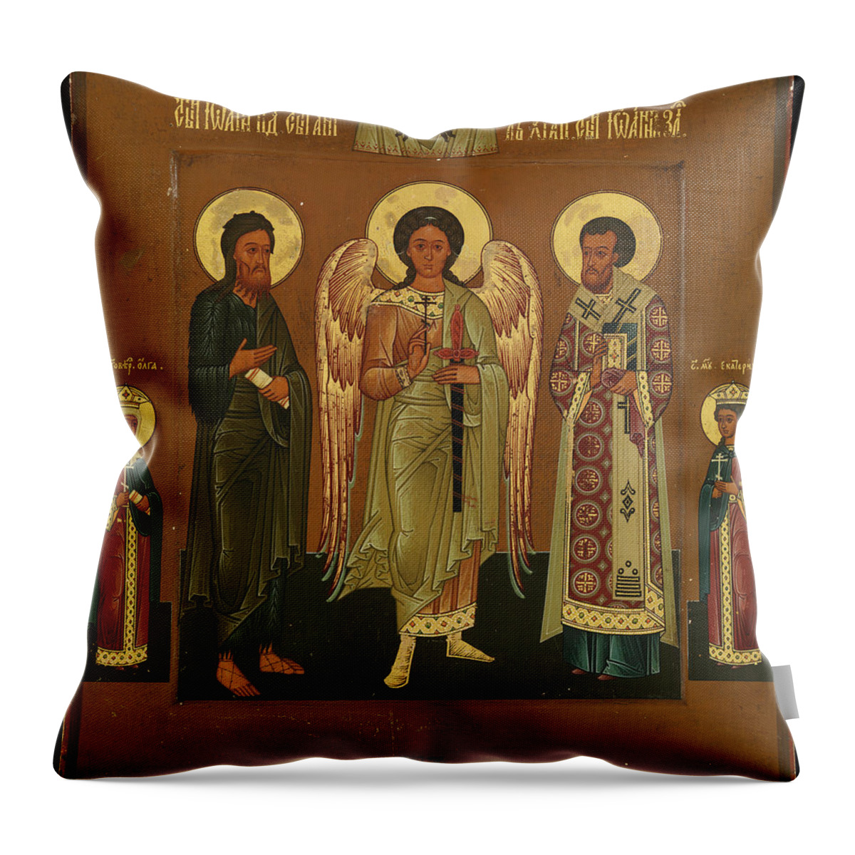 The Guardian Angel With St John The Baptist Throw Pillow featuring the painting The Guardian Angel With St John The Baptist by MotionAge Designs
