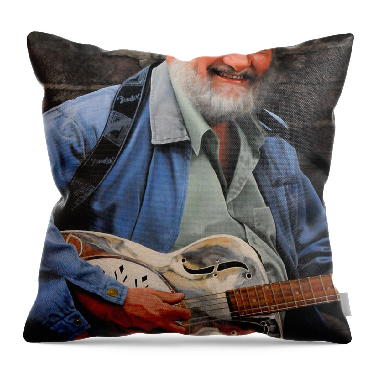 Portrait Throw Pillow featuring the painting The Guitar Player by Harry Robertson