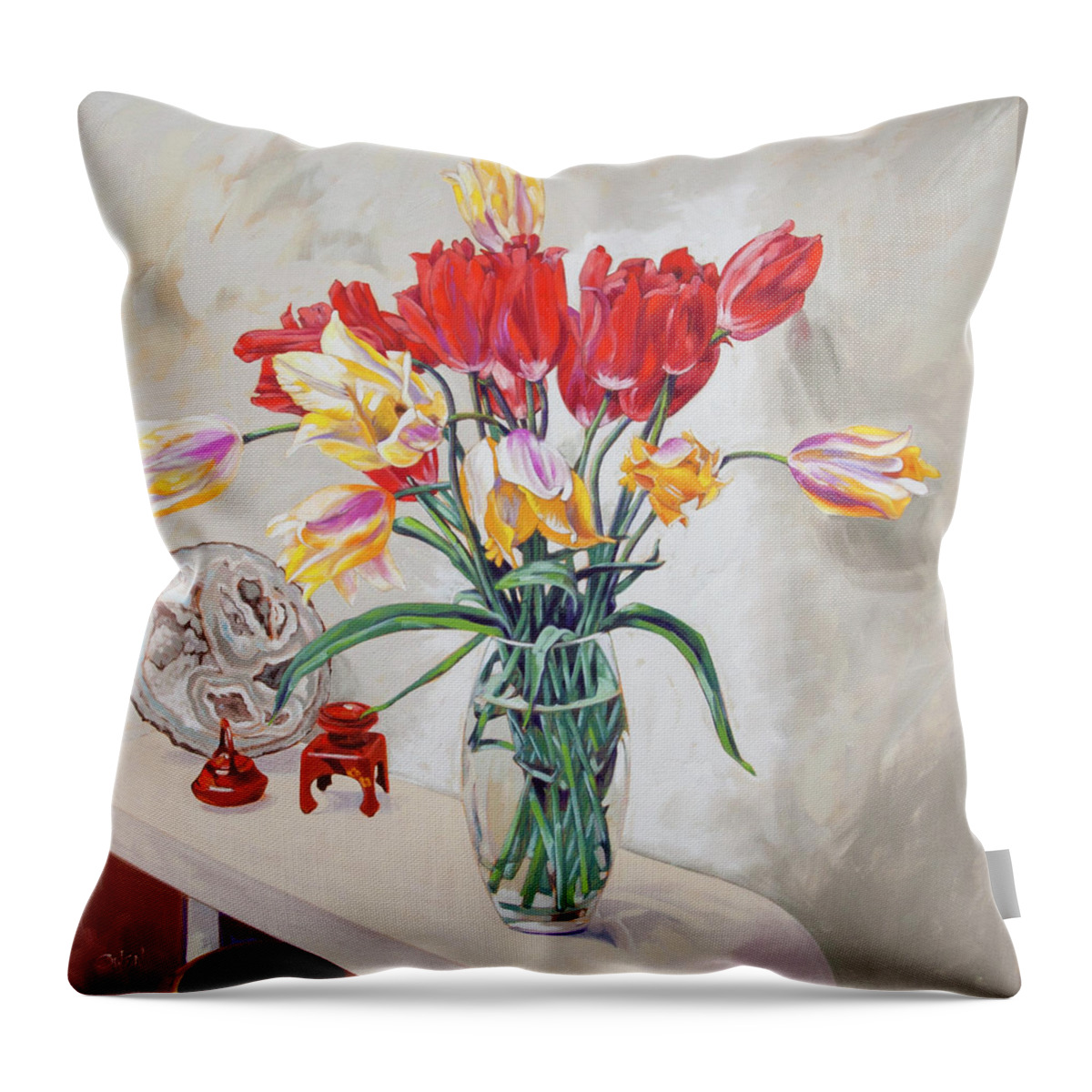 Still Life Throw Pillow featuring the painting The Hall Table by Rob Owen