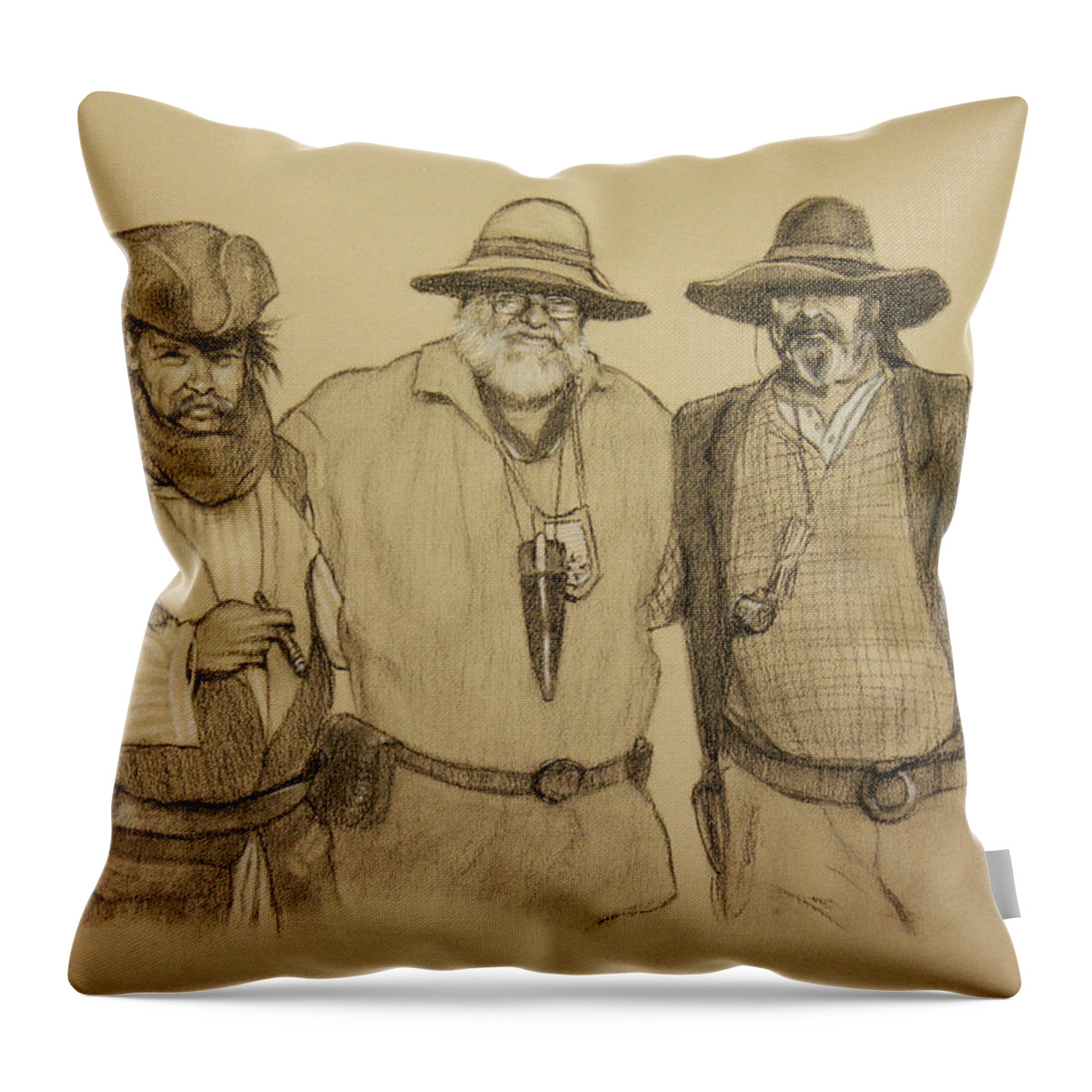 Buckskinners Throw Pillow featuring the drawing The Halloweeners by Todd Cooper