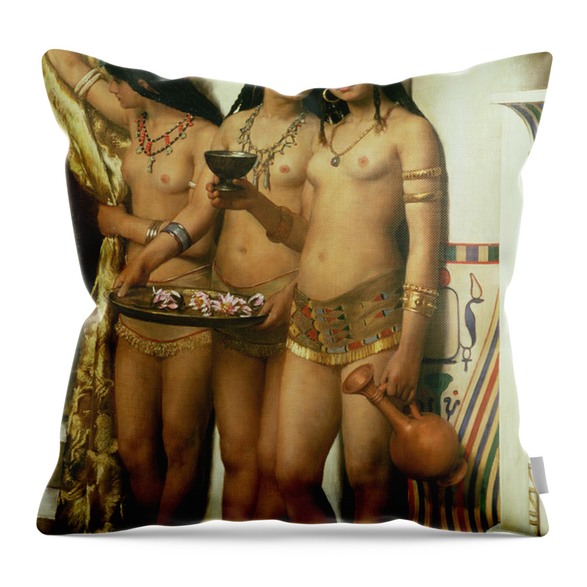 Royalty Throw Pillow featuring the painting The Handmaidens of Pharaoh by John Collier