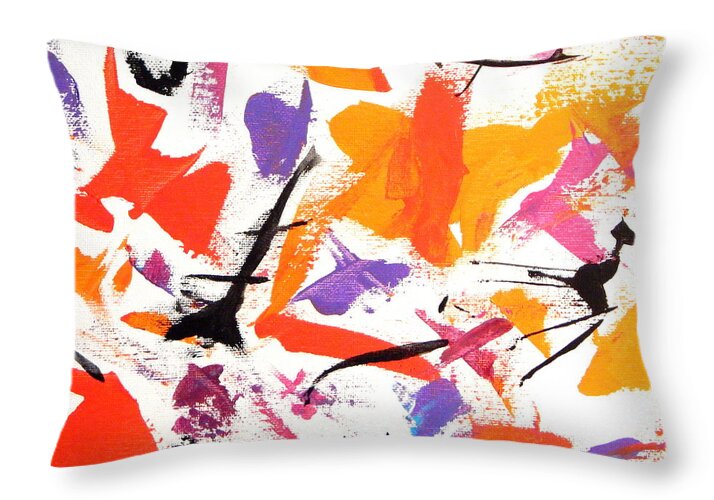  Lots Of White Showcasing Bright Colors Accented With Black.supremely Cheerful Throw Pillow featuring the painting The Happy dance by Priscilla Batzell Expressionist Art Studio Gallery
