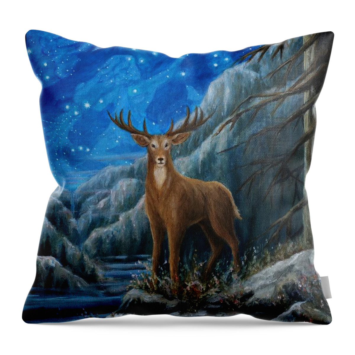 Deer Throw Pillow featuring the painting the Hart by Matt Konar