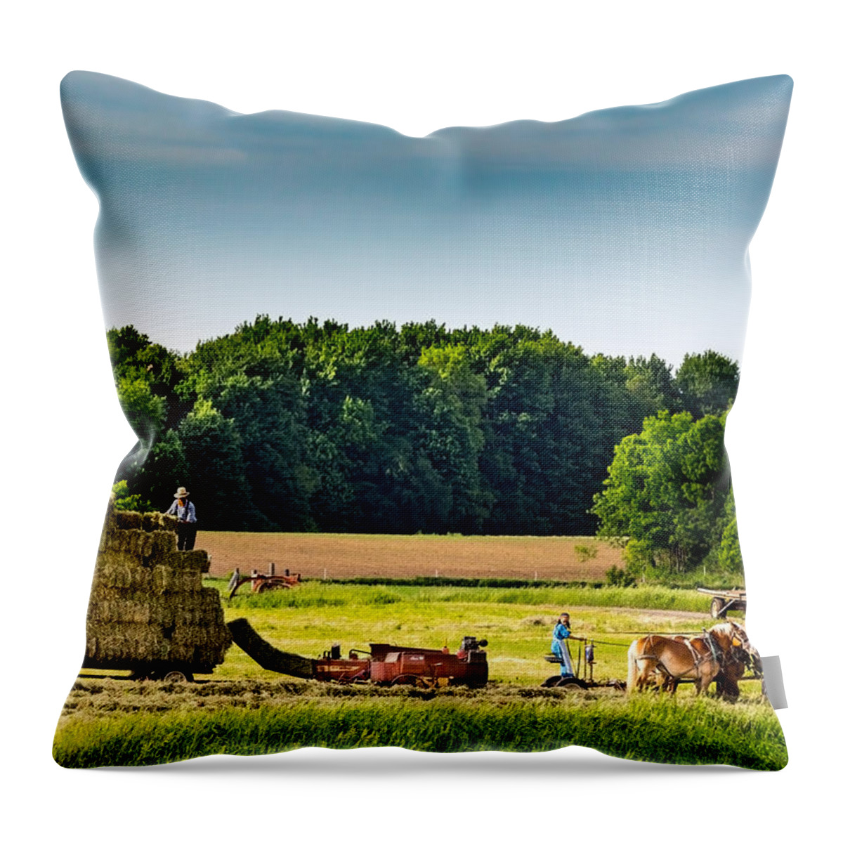 Mennonite Throw Pillow featuring the photograph The Hay Bales by Brent Buchner