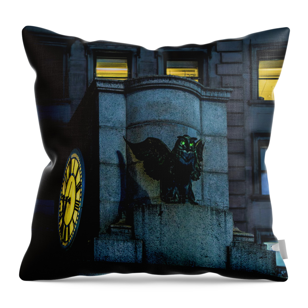 Herald Square Throw Pillow featuring the photograph The Herald Square Owl by Chris Lord