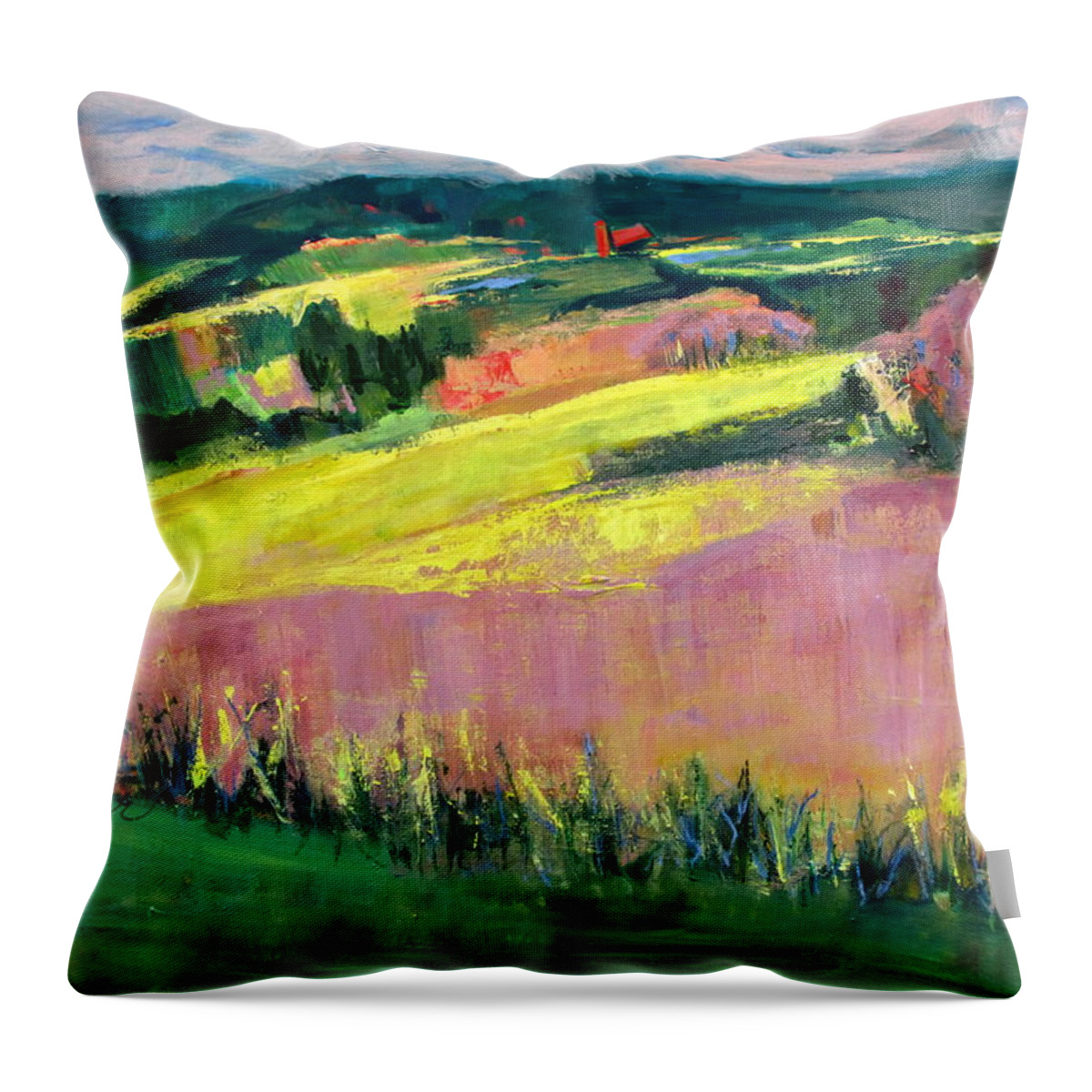 Farm Land Throw Pillow featuring the painting The Hills Are Alive by Betty Pieper