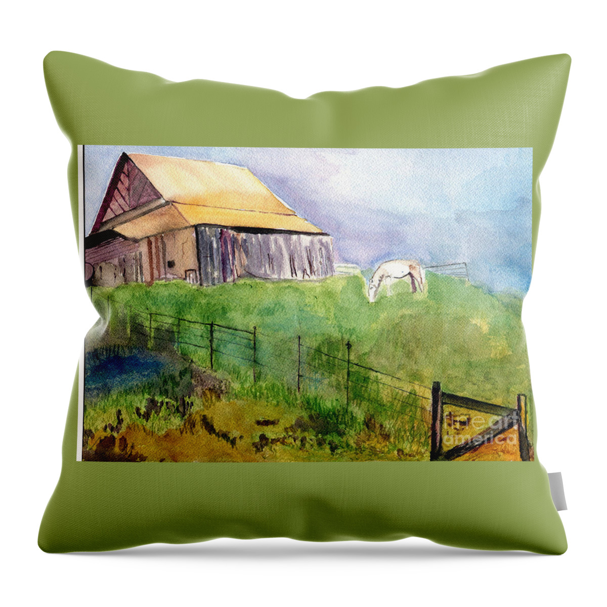 Horse Throw Pillow featuring the painting The Horse Barn by Sandy McIntire