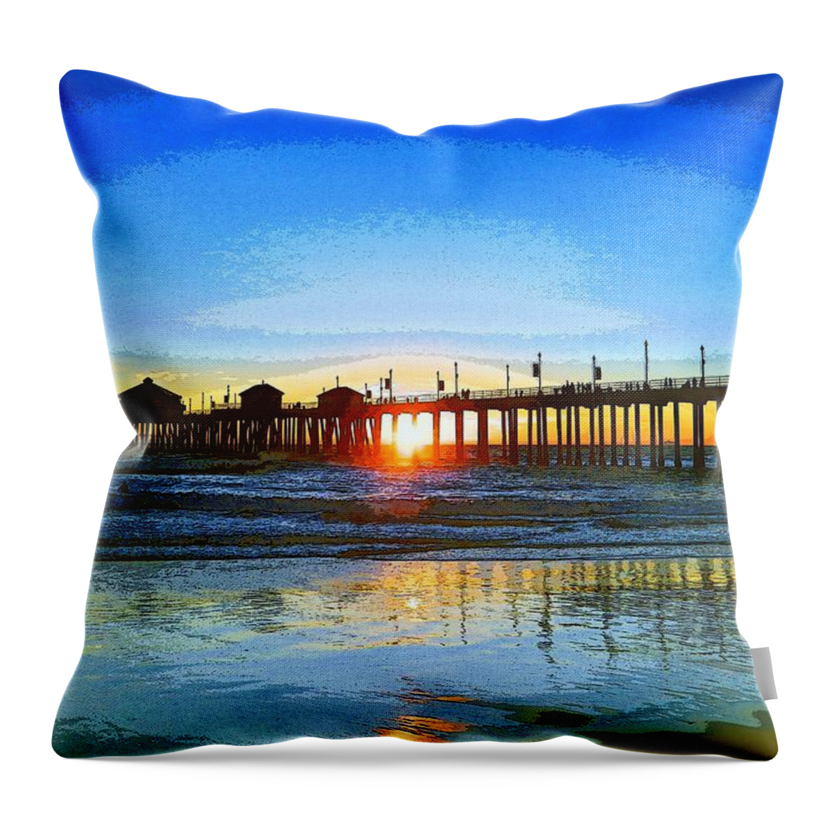 Huntington Beach Throw Pillow featuring the photograph The Huntington Beach pier by Everette McMahan jr