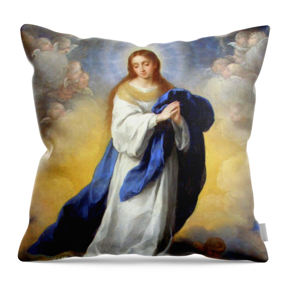 Immaculate Conception Throw Pillow featuring the mixed media The Immaculate Conception Virgin Mary Assumption 105 by Bartolome Esteban Murillo