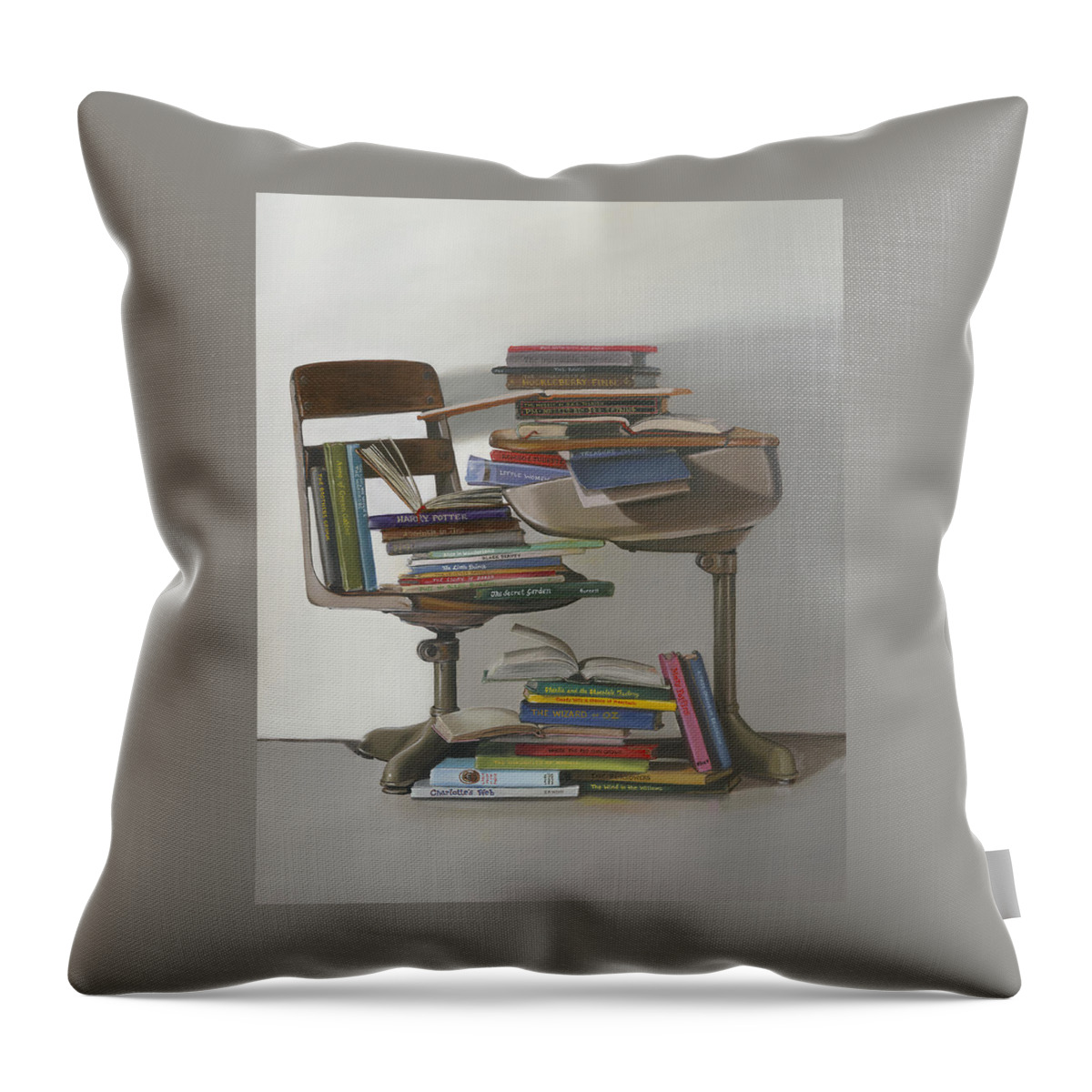 Grade School Desk Throw Pillow featuring the painting The Incredible Journey by Gail Chandler