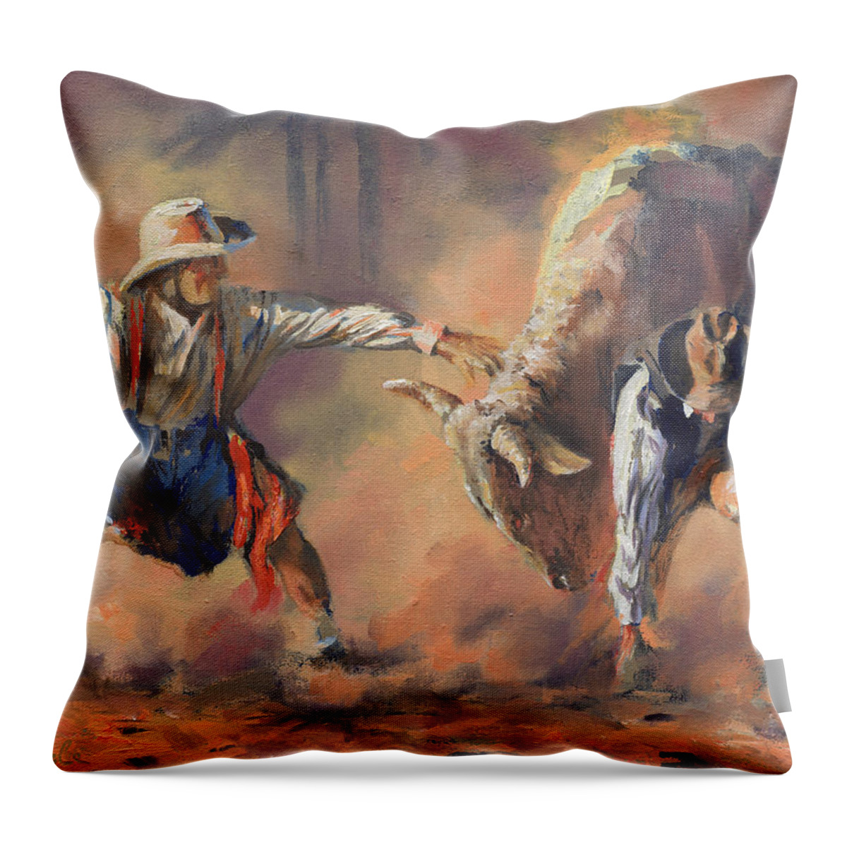 Rodeo Throw Pillow featuring the painting The Insurance Man by Mia DeLode