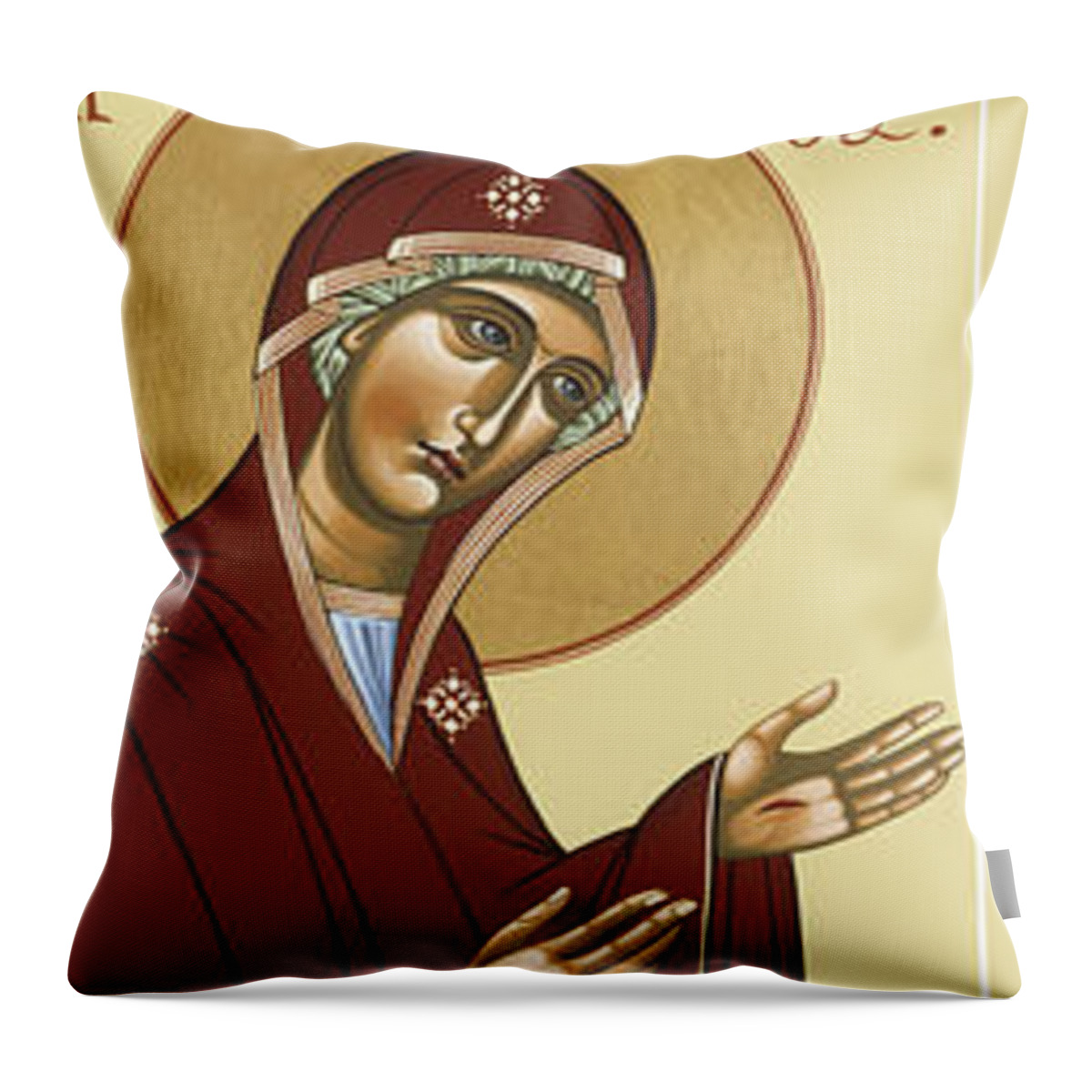 The Intercession Of The Mother Of God Throw Pillow featuring the painting The Intercession of the Mother of God Akita 088 by William Hart McNichols