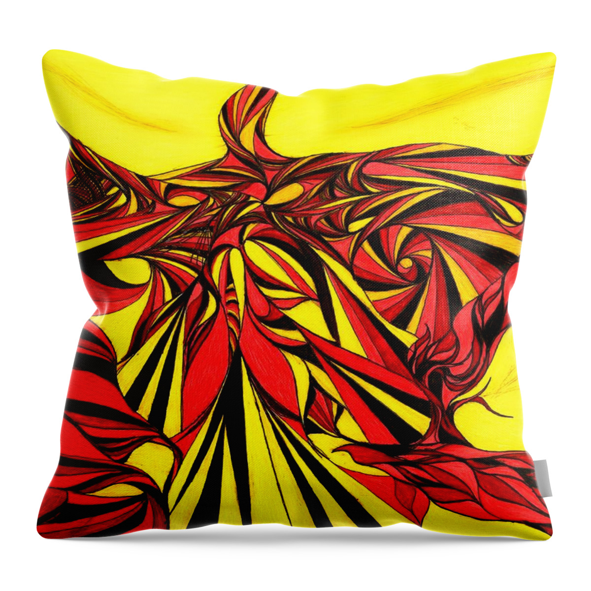 Abstract Throw Pillow featuring the drawing The Iron Lion by Robert Nickologianis