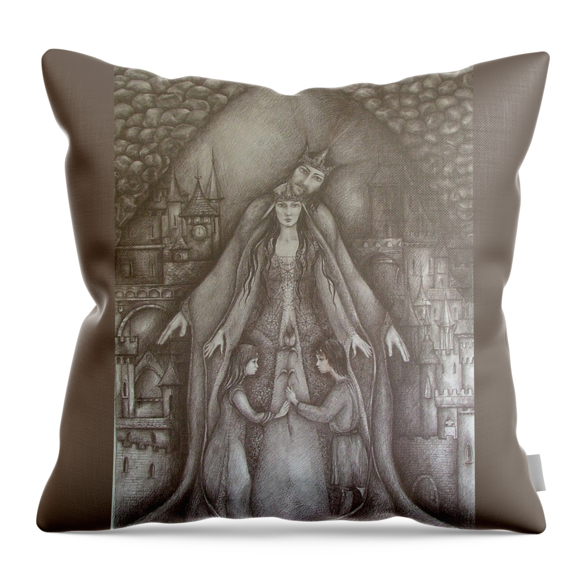 Drawing Throw Pillow featuring the drawing Royal Family by Rita Fetisov