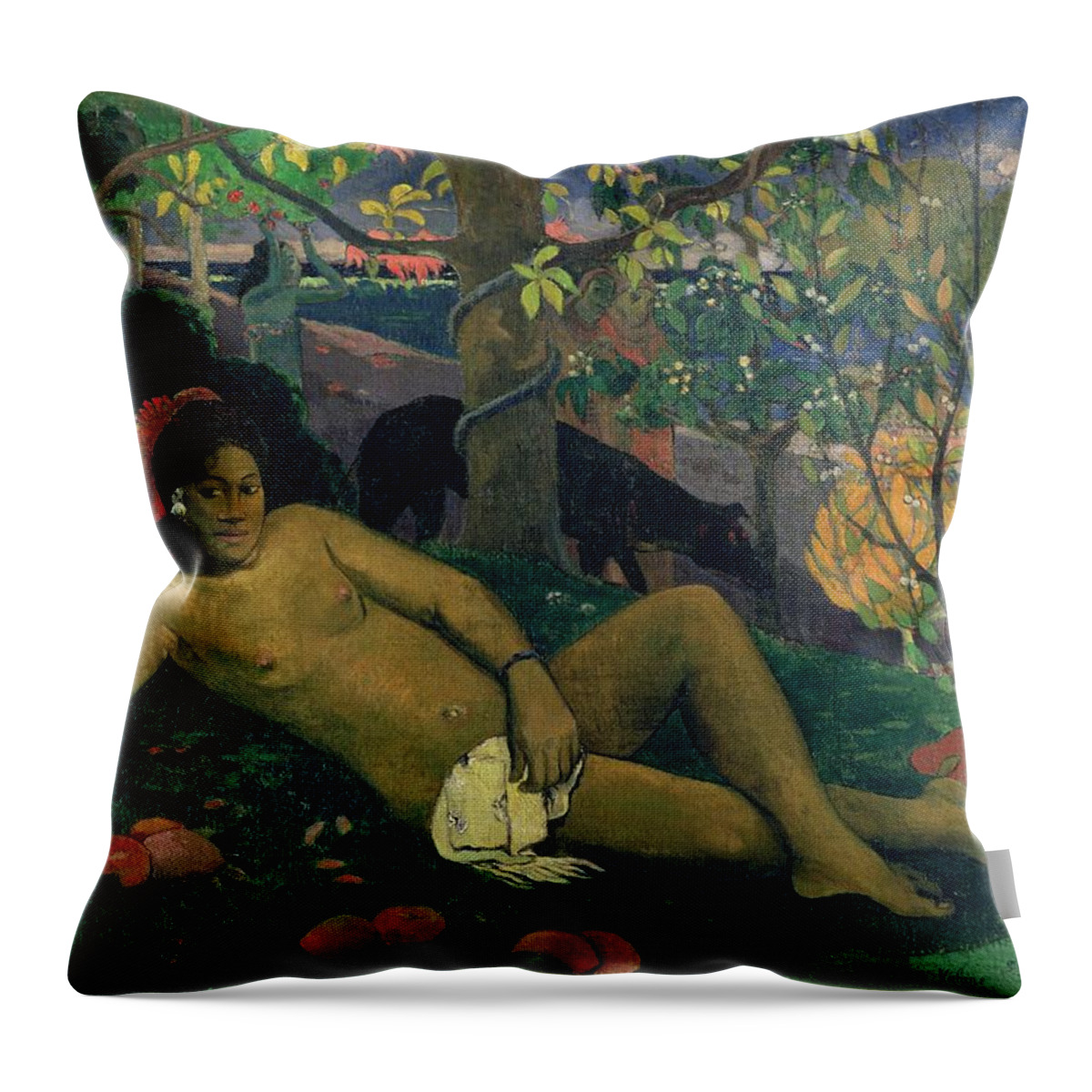 Arii Throw Pillow featuring the painting The Kings Wife by Paul Gauguin