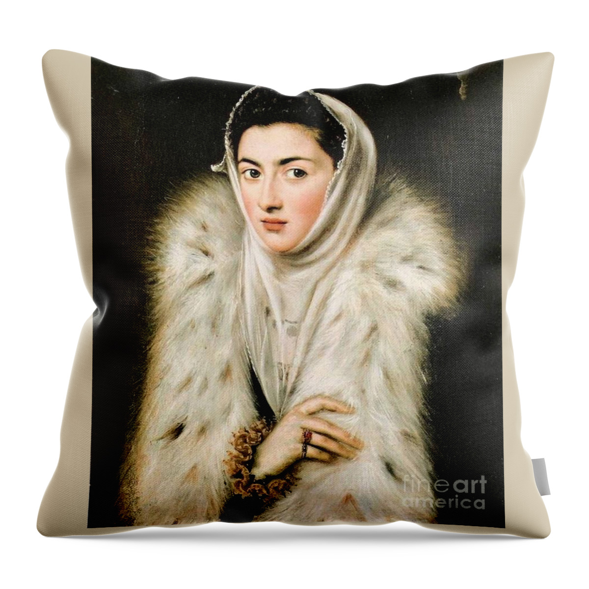 Greco - The Lady With An Ermine 1576-1577 Throw Pillow featuring the painting The Lady with an Ermine by MotionAge Designs