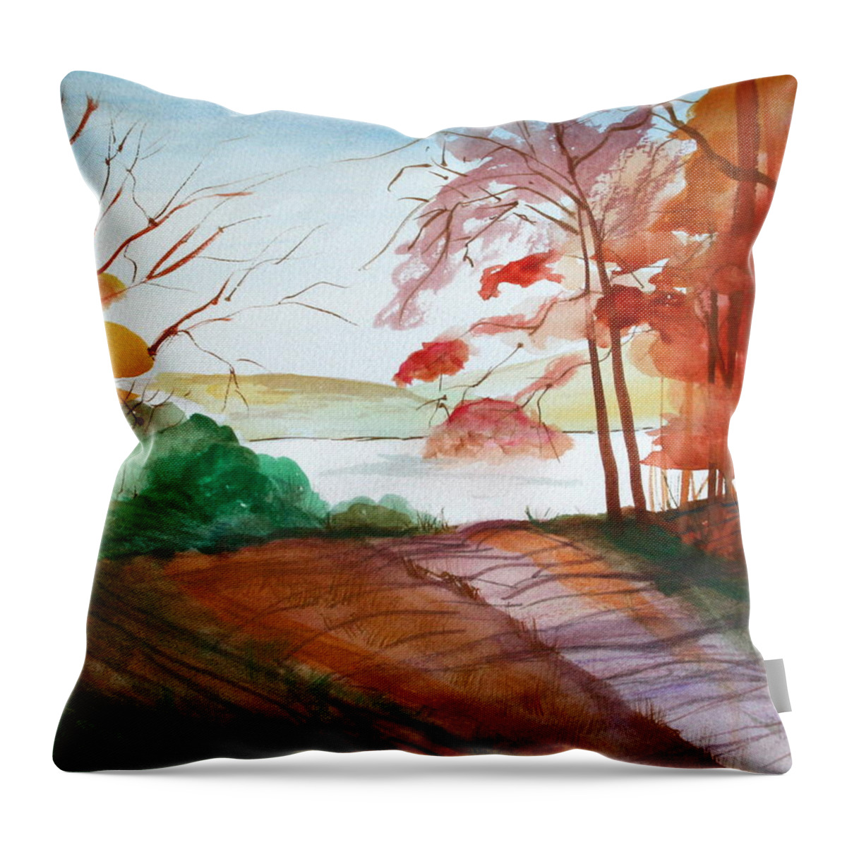Landscape Throw Pillow featuring the painting The Lake Road by Julie Lueders 