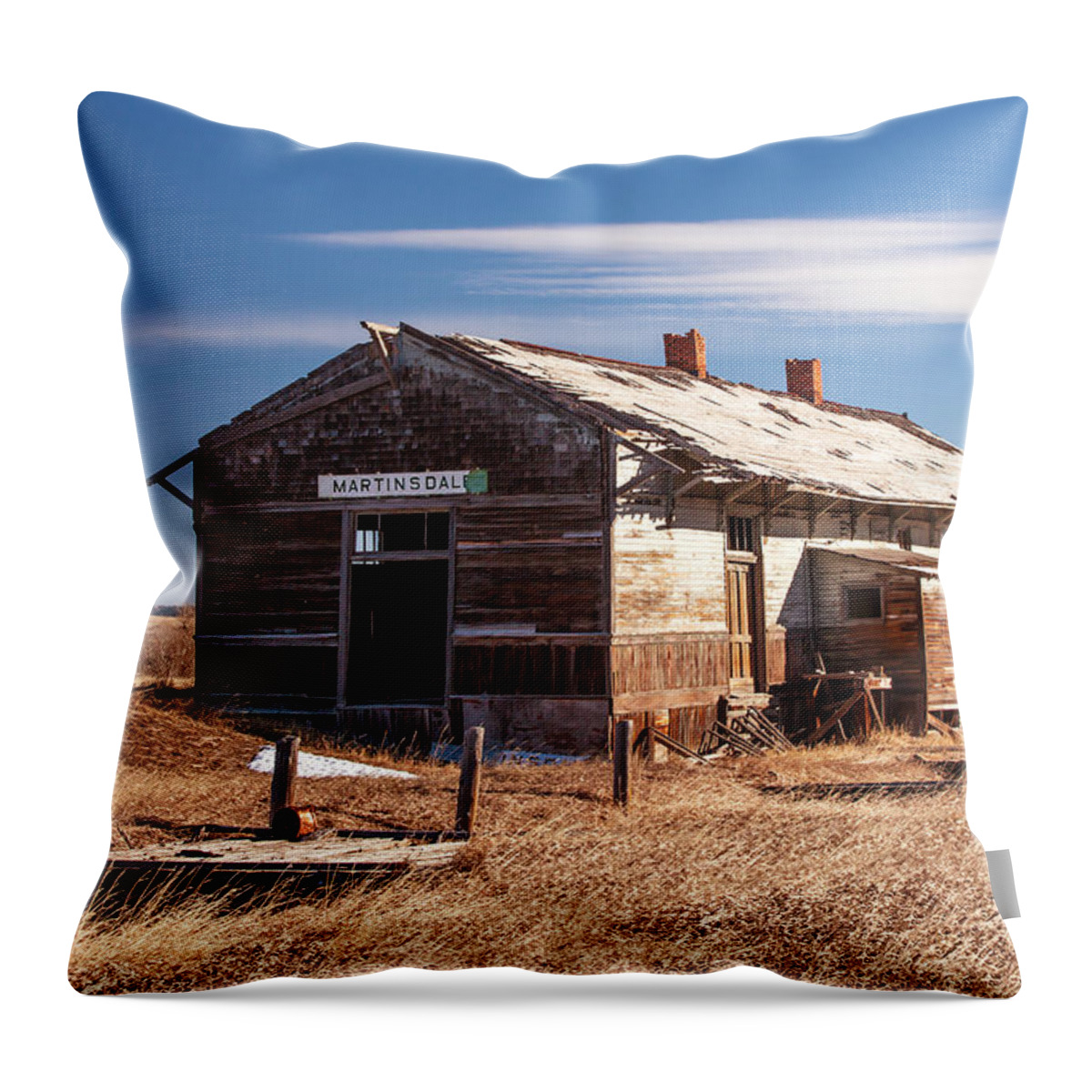 Martinsdale Throw Pillow featuring the photograph The Last Depot by Todd Klassy