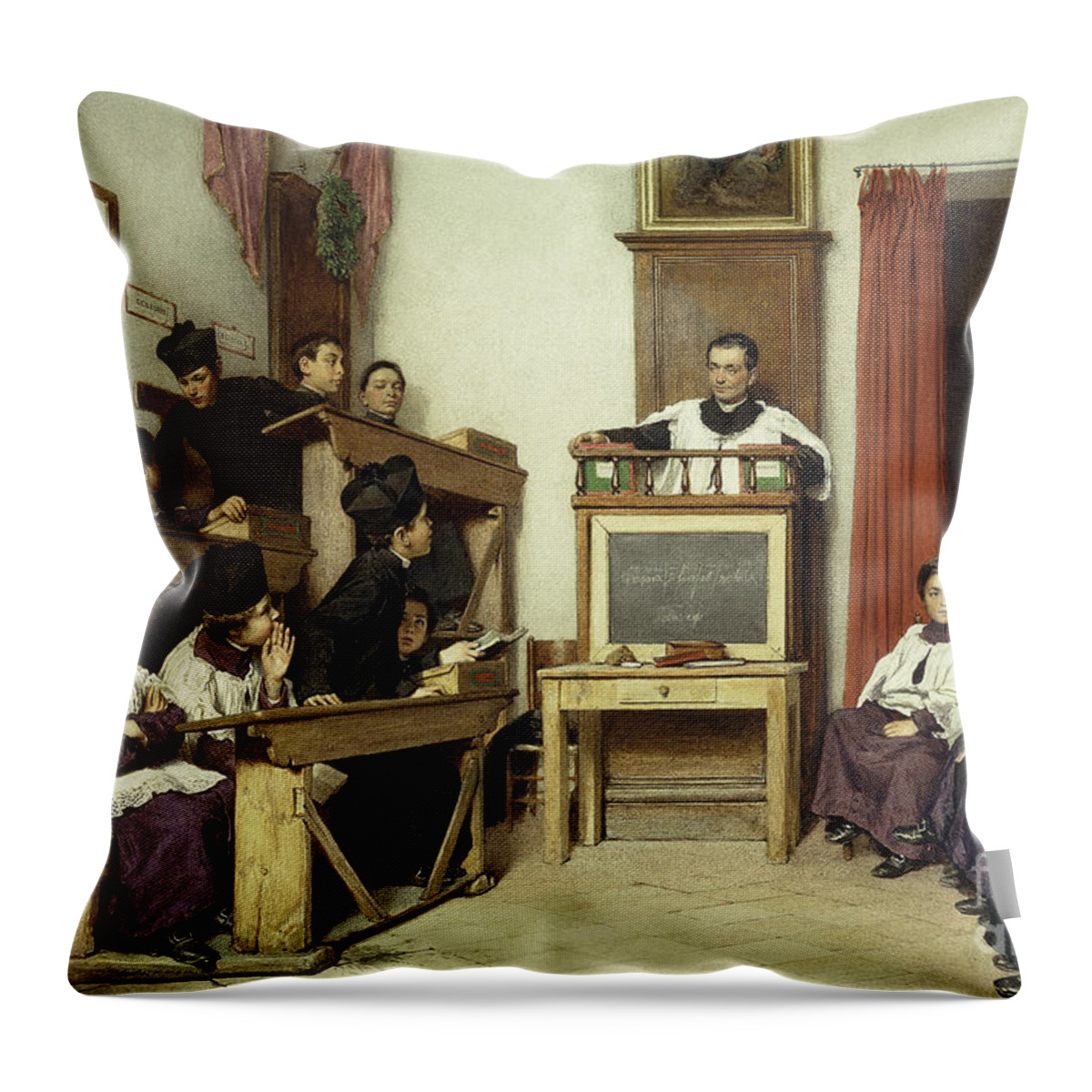 Latin Throw Pillow featuring the painting The Latin Class by Ludwig Passini