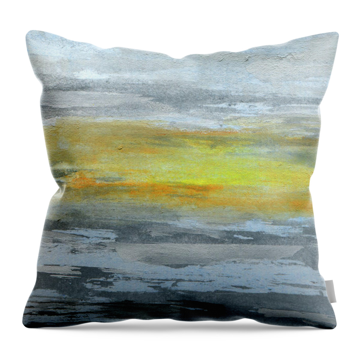 Optimism Best Good Light Pessimism Belief Faith Strength Source Hope Troubles Sun Overcoming Optimists Ominous Hopefulness Encouragement Confidence Cloudy Clouds Winter Weather Vast Triumph Through Threatening Sunset Stormy Storms Storm Sky Skies Shines Scene Prevail Positive Painterly Overcome Outlook Optimistic Onward Mood Inspiration Hopeful Goodness Feeling Expressive Evocative Dramatic Day Dark Contemporary Brightly Blue Black Kyllo Art Abstract Throw Pillow featuring the painting The Light Beyond by R Kyllo