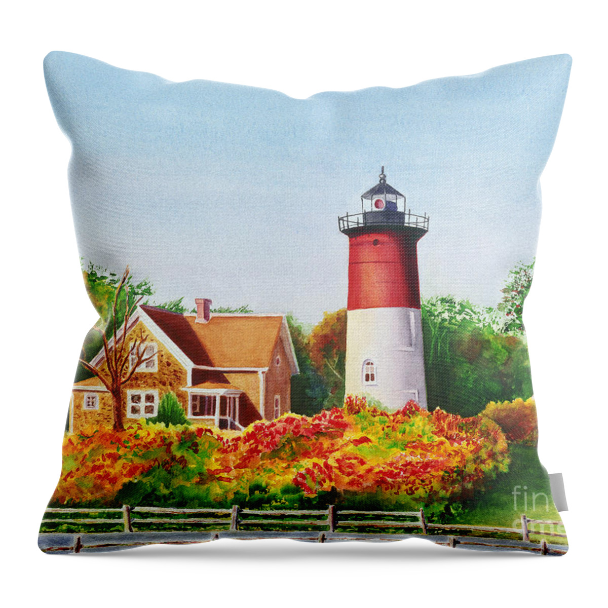 Lighthouse Throw Pillow featuring the painting The Lighthouse by Karen Fleschler