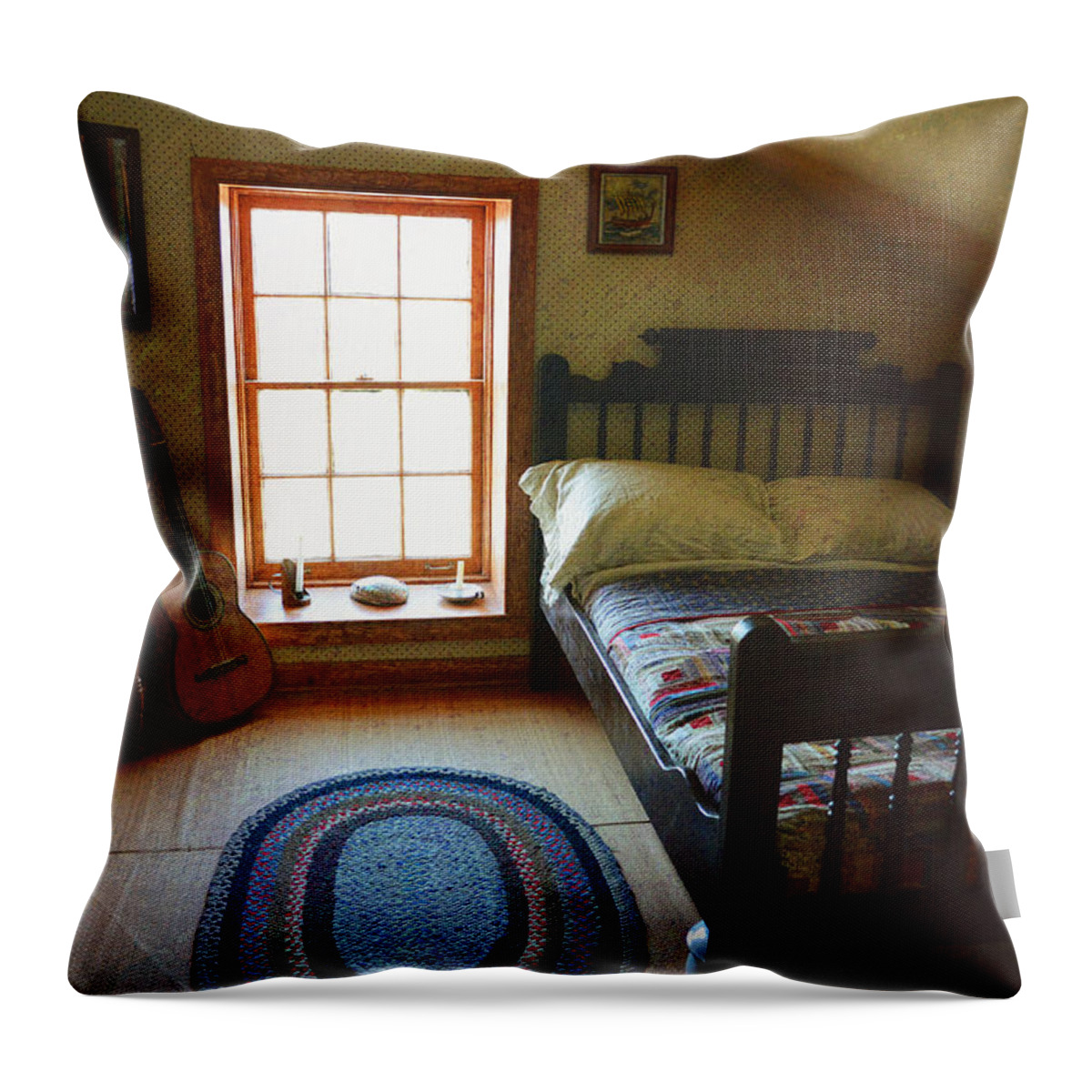 The Lighthouse Keepers Bedroom Throw Pillow featuring the photograph The Lighthouse Keepers Bedroom - San Diego by Glenn McCarthy Art and Photography