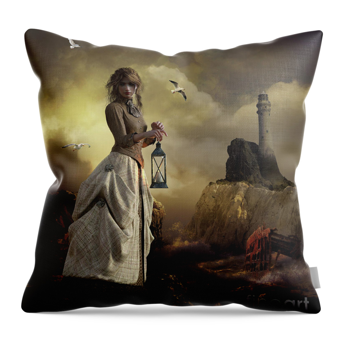 Lighthouse Keepers Daughter Throw Pillow featuring the digital art The Lighthouse Keeper's Daughter by Shanina Conway