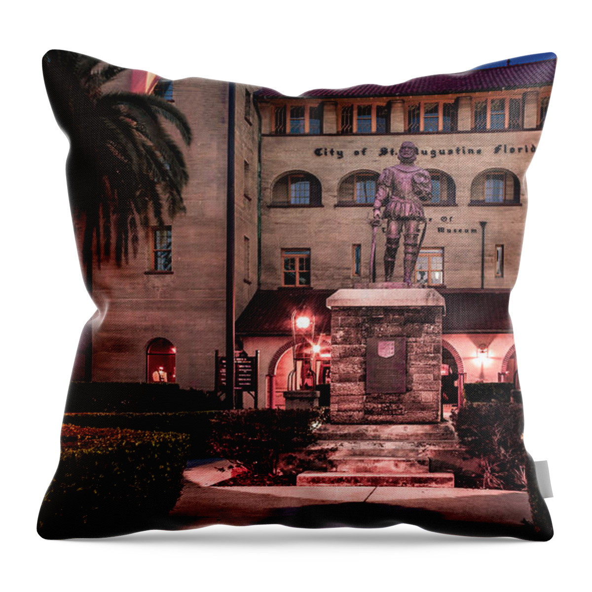 America Throw Pillow featuring the digital art The Lightner Museum At Night by Traveler's Pics