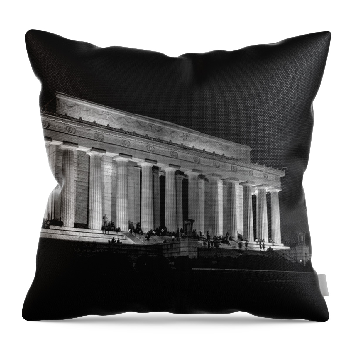 Lincoln Memorial Throw Pillow featuring the photograph The Lincoln Memorial At Night In Black and White by Greg and Chrystal Mimbs
