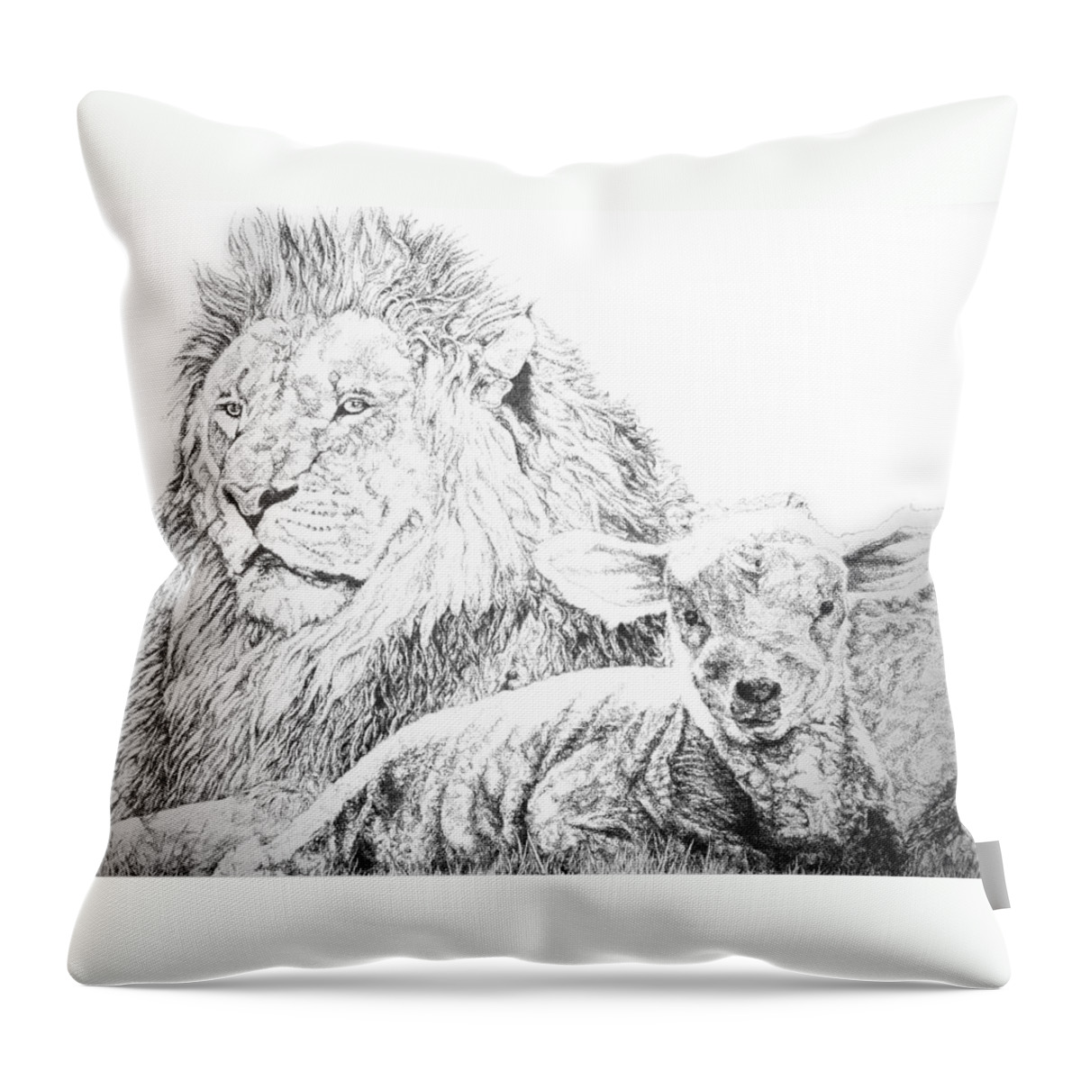 Lion Throw Pillow featuring the drawing The Lion and the Lamb by Bryan Bustard