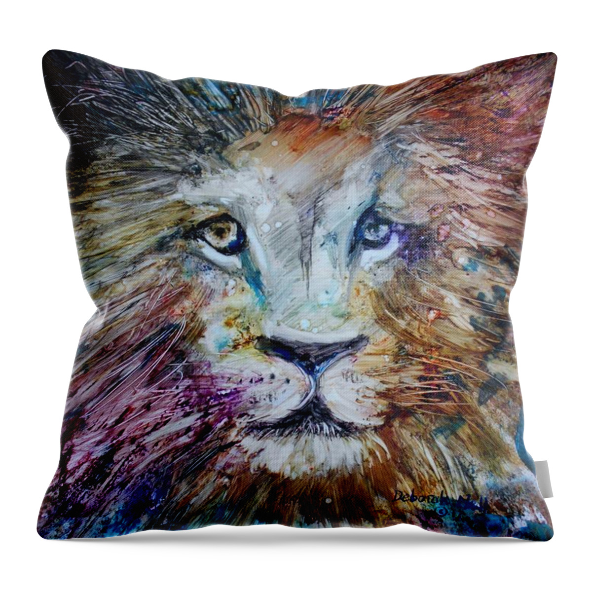 Lion Throw Pillow featuring the painting The Lion by Deborah Nell