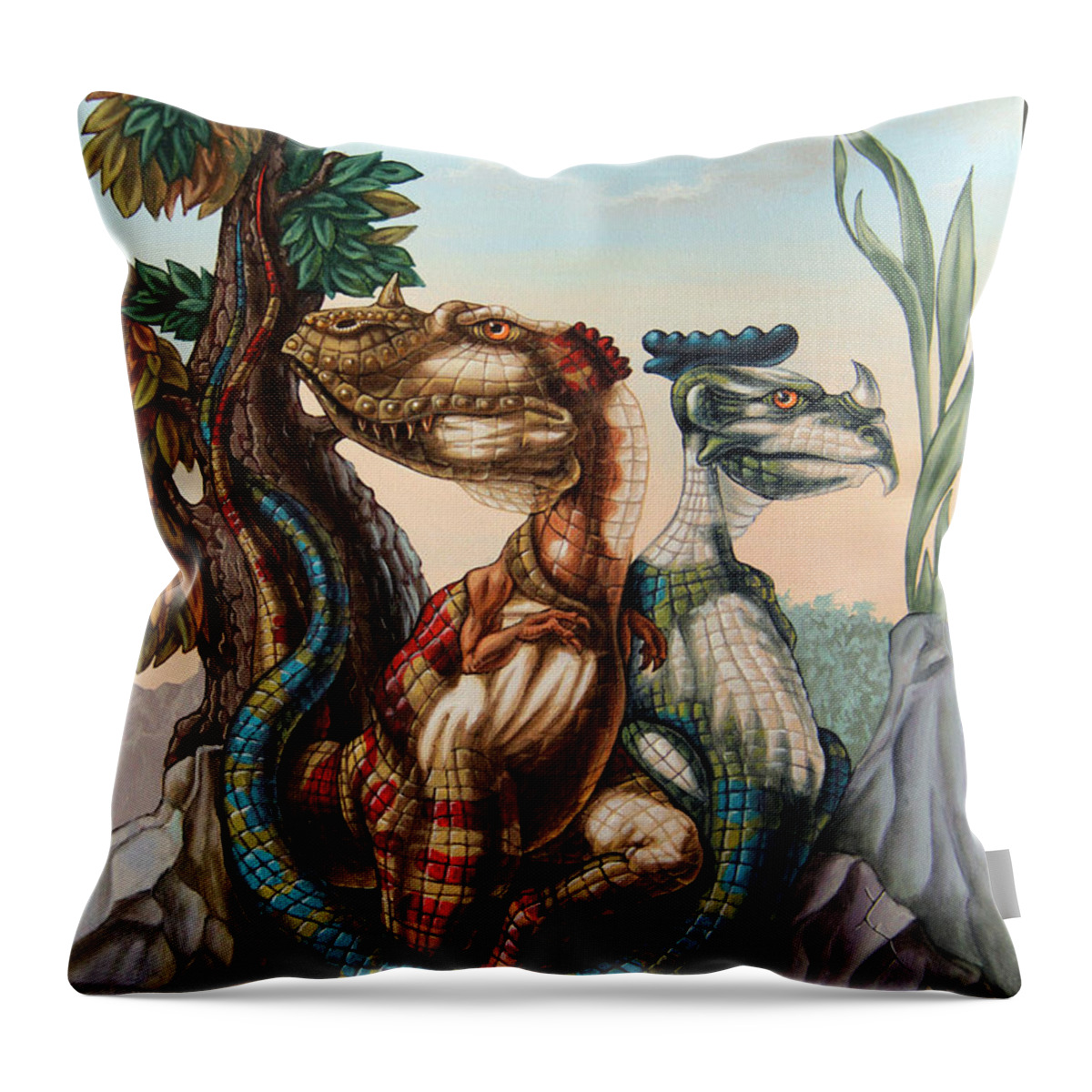Lost World Throw Pillow featuring the painting The Lost World by Sir Arthur Conan Doyle by Victor Molev