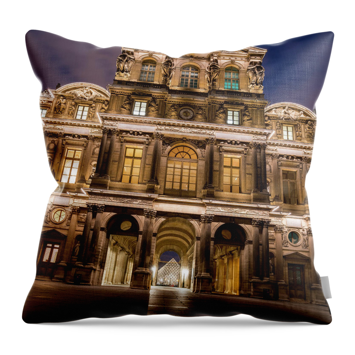 Paris Throw Pillow featuring the photograph The Louvre Museum at Night by James Udall
