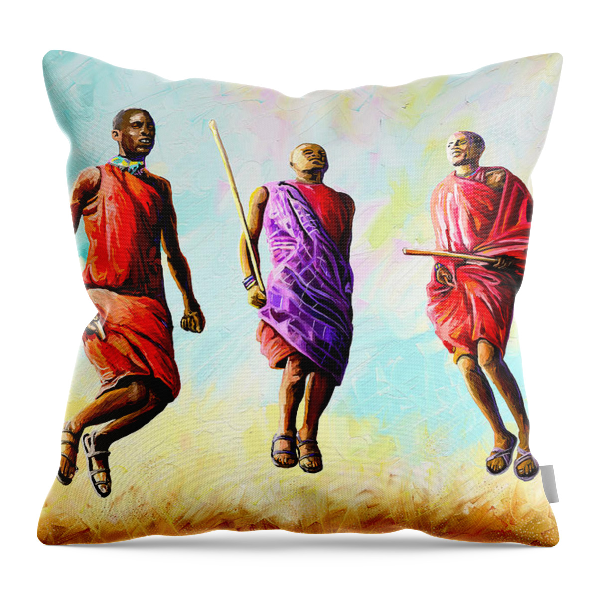 Africa Throw Pillow featuring the painting The Maasai Jump by Anthony Mwangi