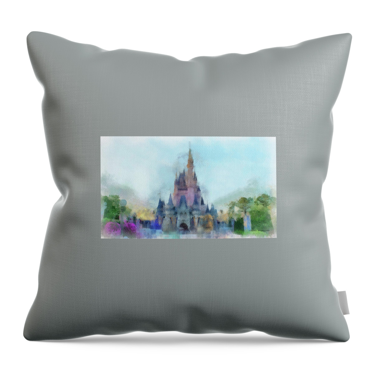 Castle Throw Pillow featuring the photograph The Magic Kingdom Castle WDW 05 Photo Art MP by Thomas Woolworth