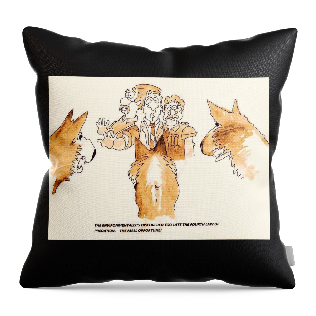 Beef Cartoons Throw Pillow featuring the painting The Mall Opportune by Larry Campbell