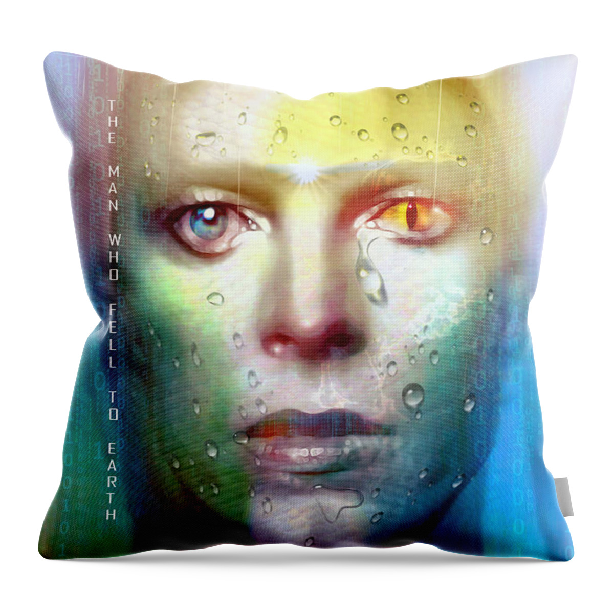 David Bowie Throw Pillow featuring the digital art The Man Who Fell To Earth by Mal Bray