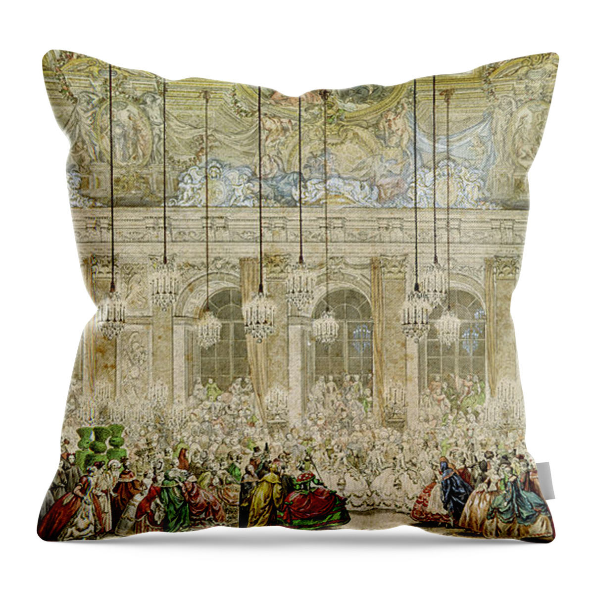 Ball Throw Pillow featuring the painting The Masked Ball at the Galerie des Glaces by Charles Nicolas Cochin II