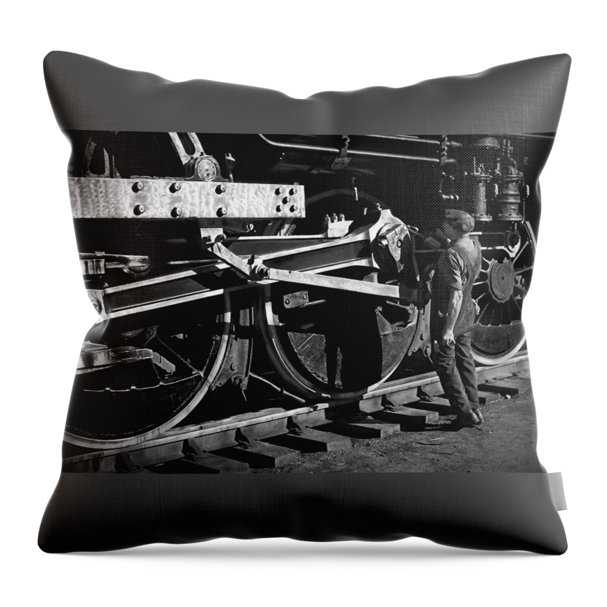 Photorestoration Throw Pillow featuring the photograph The Mechanic by Franchi Torres