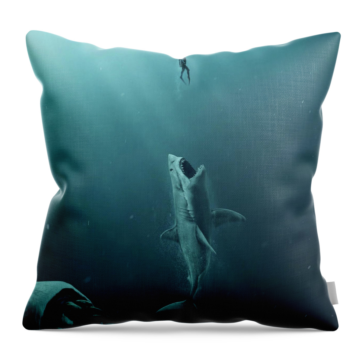 The Meg Throw Pillow featuring the mixed media The Meg 5.0.3 by Movie Poster Prints