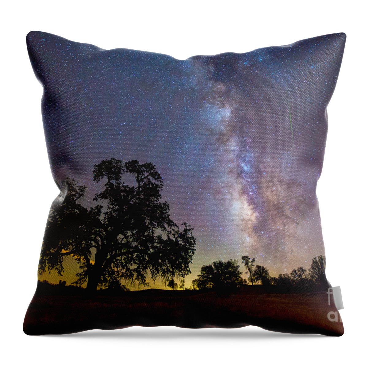 Milky Way Throw Pillow featuring the photograph The Milky Way With One Perseid Meteor by Mimi Ditchie