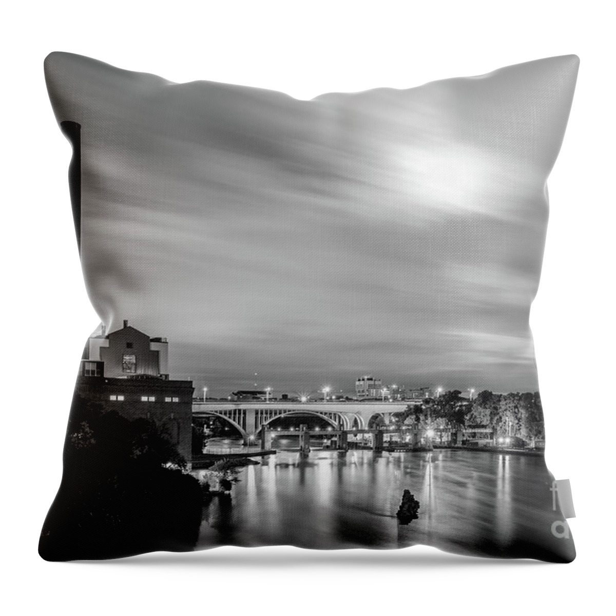 Bridge Throw Pillow featuring the photograph The Mississippi River night scene by Iryna Liveoak