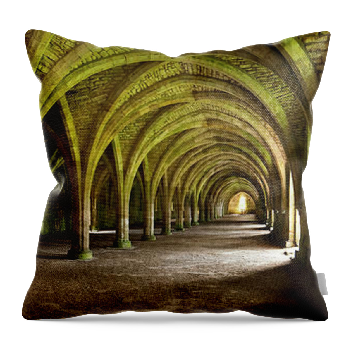 Cistercian Throw Pillow featuring the photograph The Monks Cellarium, Fountains Abbey. by Chris North