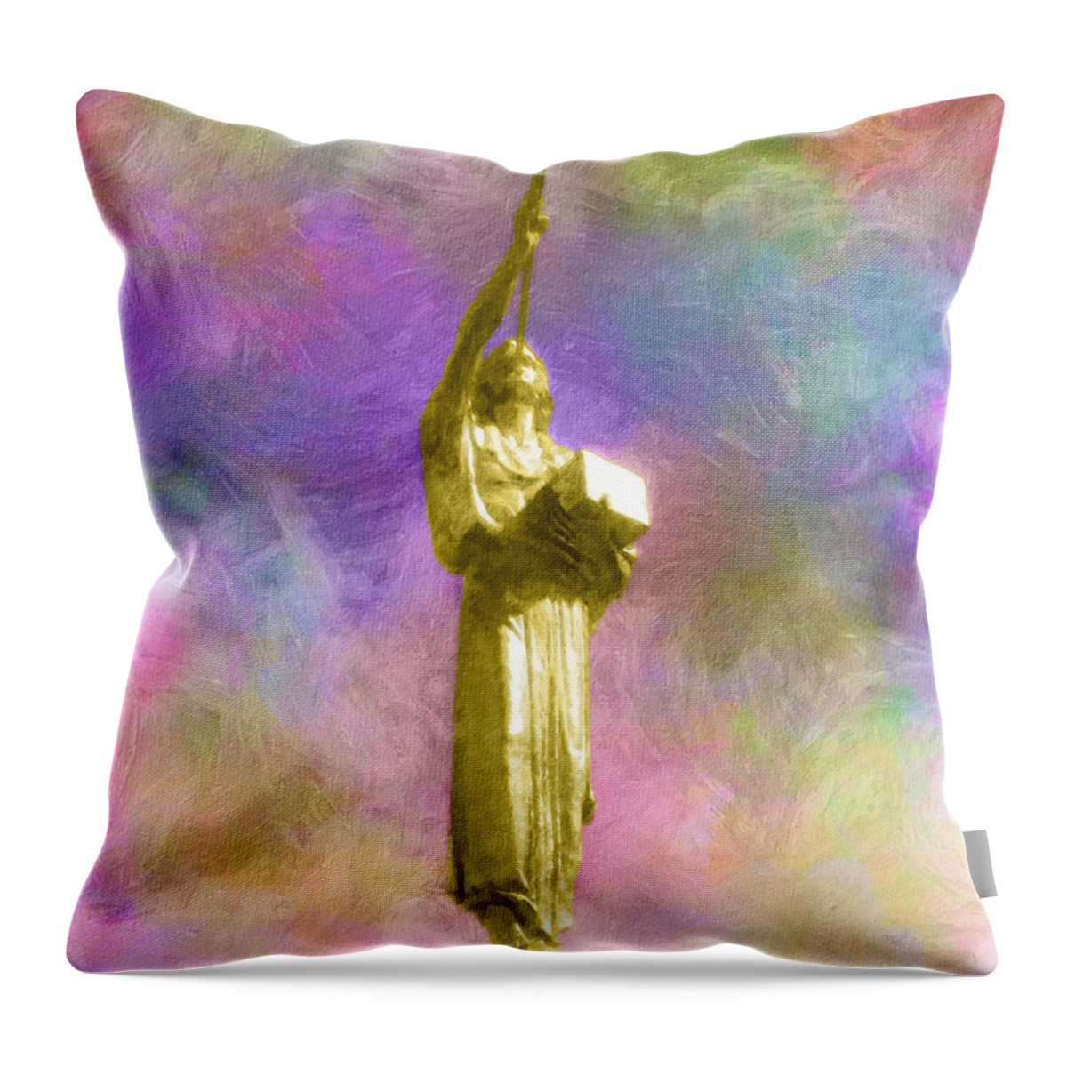 Moroni Throw Pillow featuring the painting The Morning Breaks by Greg Collins